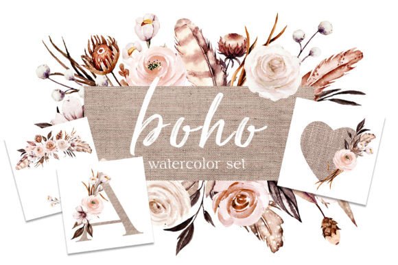 Watercolor Flowers Set Boho