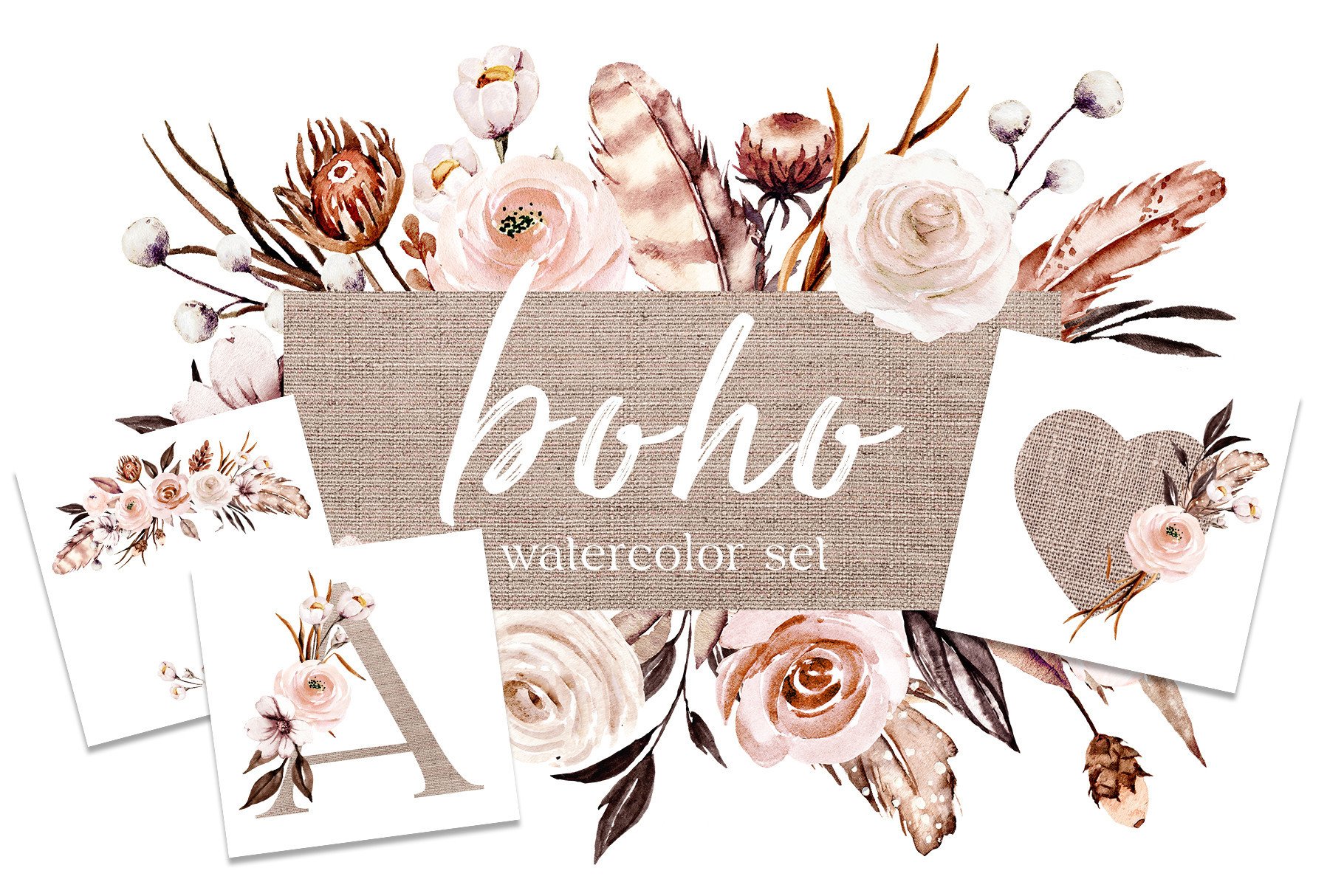 Watercolor Flowers Set Boho
