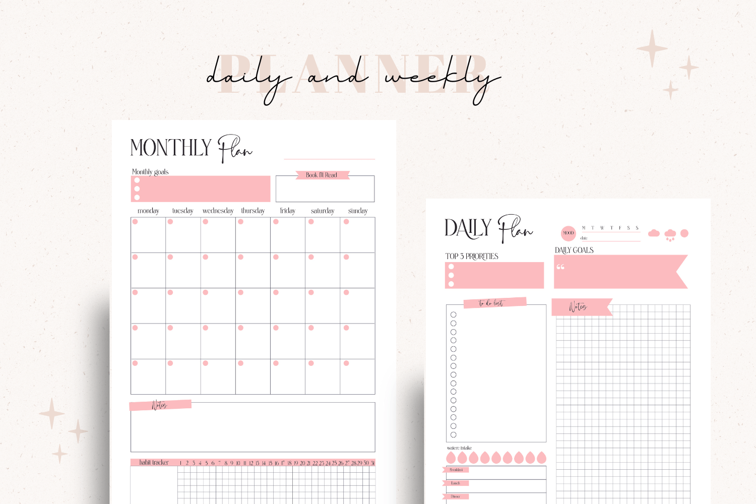 Daily and Weekly Pink Planner Graphic by Aneta Design · Creative Fabrica