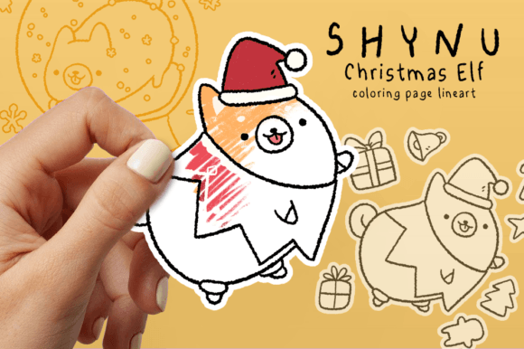 Gnome Elf Kitty Retro Christmas Coloring Graphic Coloring Pages & Books By SHYNU
