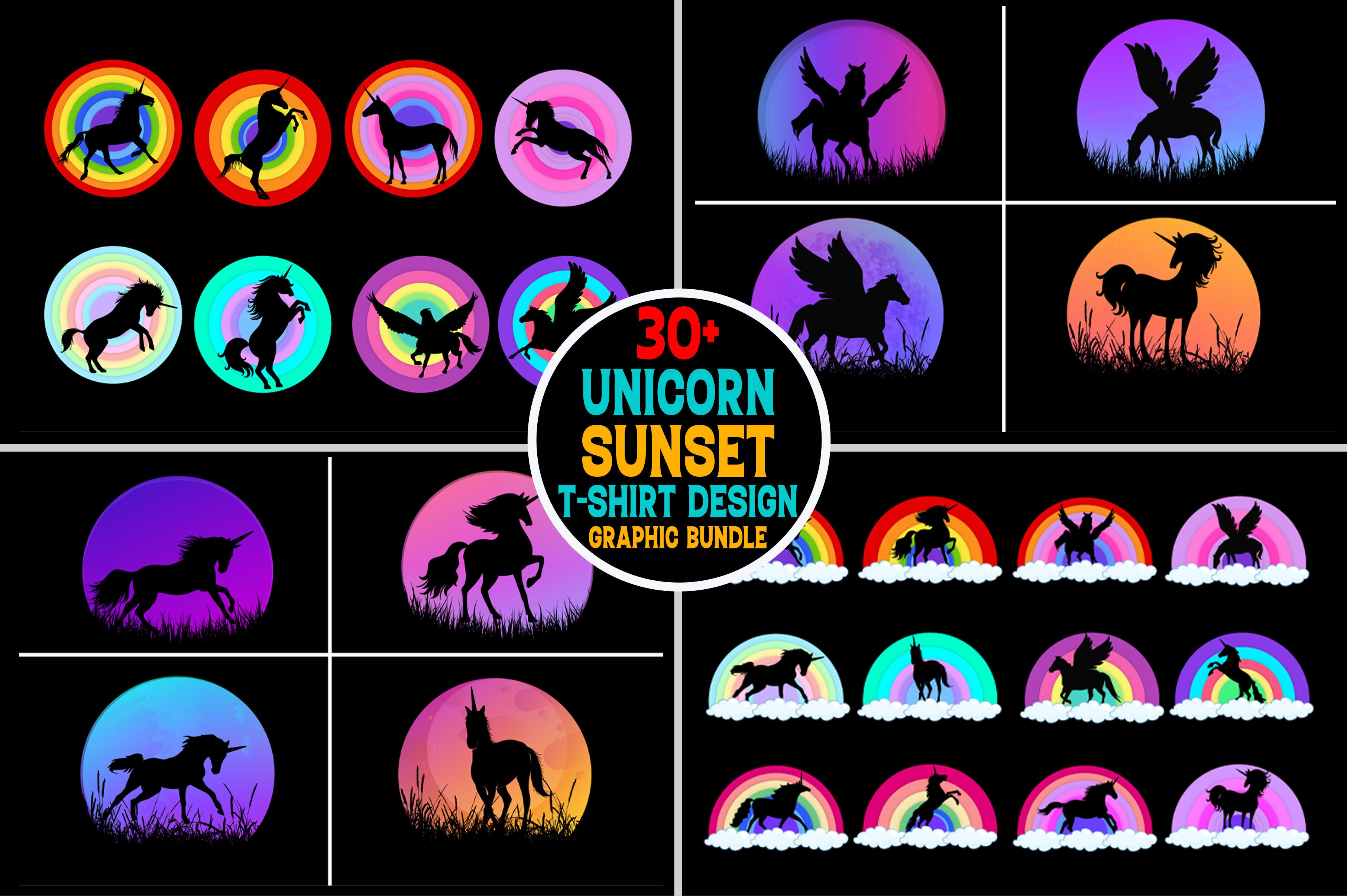 Unicorn Rainbow Sunset T-Shirt Graphic Graphic by T-Shirt Design Bundle ...
