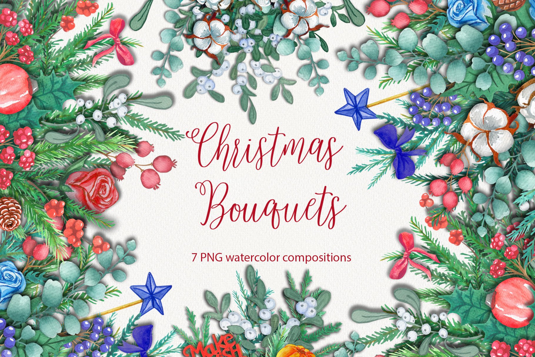 Watercolor Cliparts Christmas Bouquets - photo 1