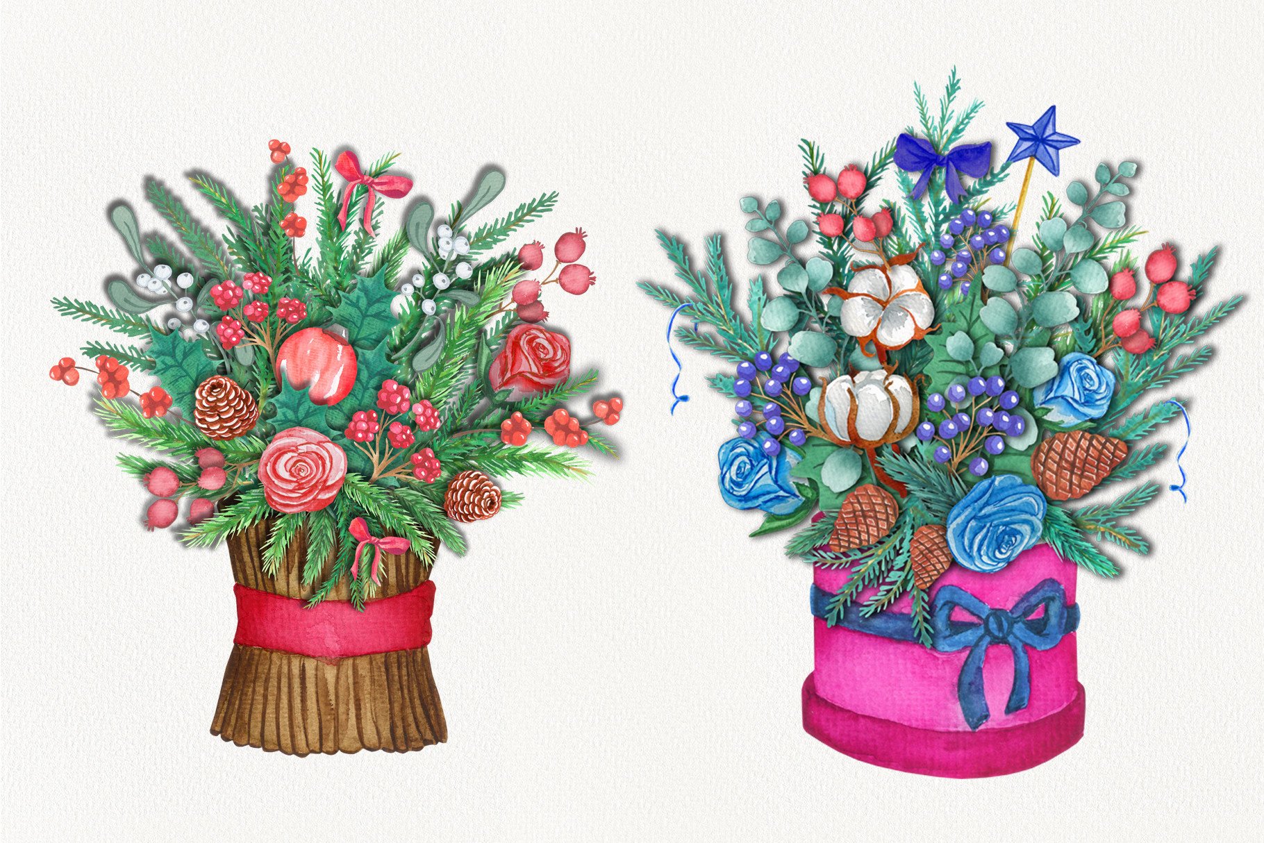 Watercolor Cliparts Christmas Bouquets - photo 2