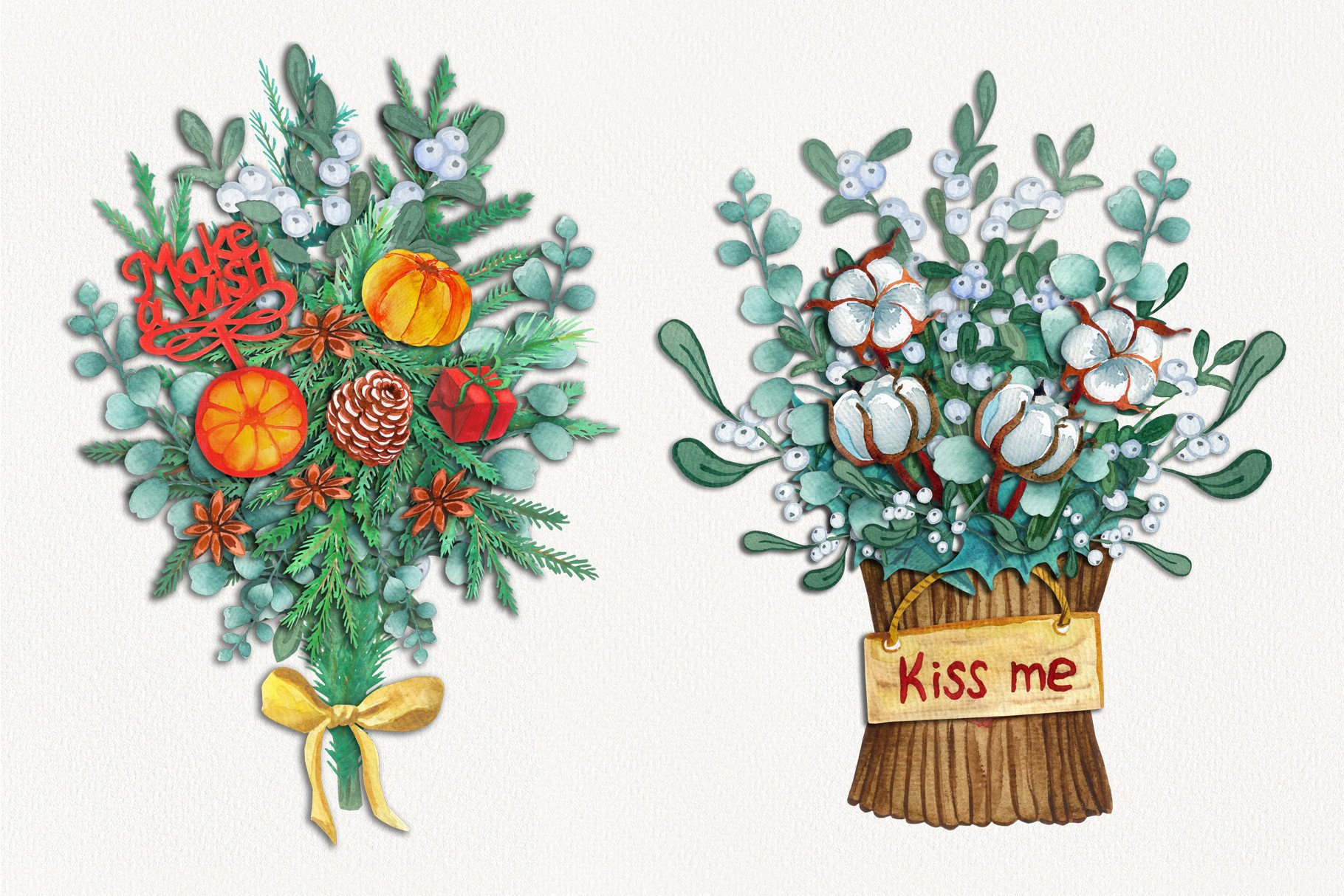 Watercolor Cliparts Christmas Bouquets - photo 3