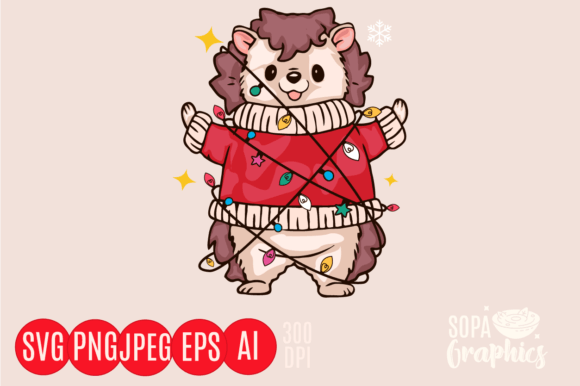Christmas Hedgehog Lights Graphic T-shirt Designs By SopaGraphics