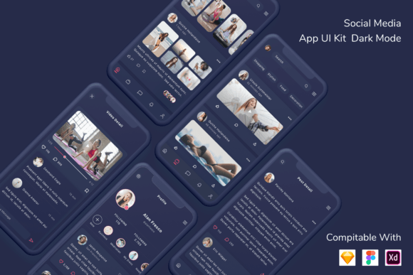 Social Media App UI Kit Dark Mode Graphic by betush · Creative Fabrica