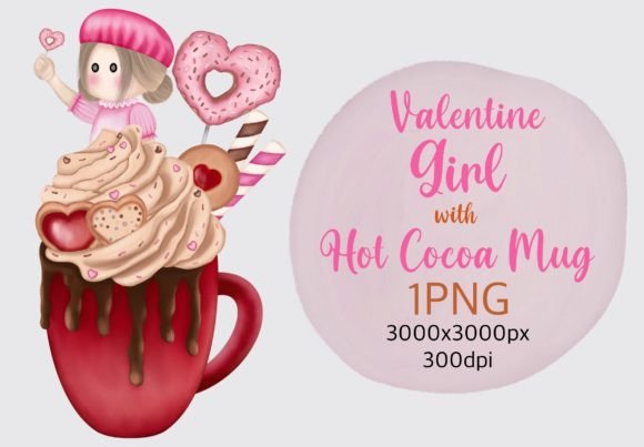 Valentine Girl with Hot Cocoa Mug Graphic Illustrations By KisbyArt