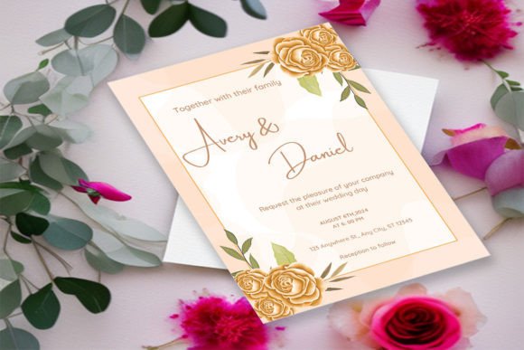 Wedding Card With Flower Rose Leaves Graphics