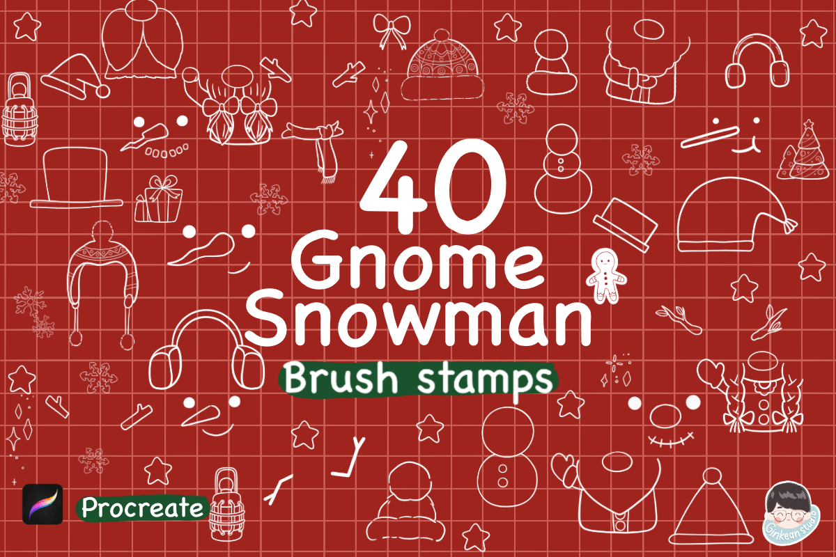 40 Gnome Snowman Christmas Procreate Sta Graphic by Ginkean · Creative ...