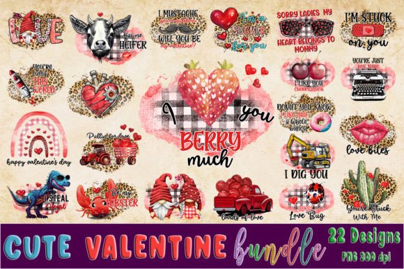 Preview of Cute Valentine Sublimation Bundle T-shirt, sticker, and sublimation design