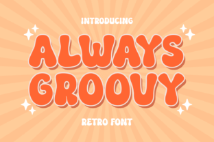 Groovy retro script font name displayed in a wide, wavy 1970s-inspired lettering style on a plain background as the main preview image.