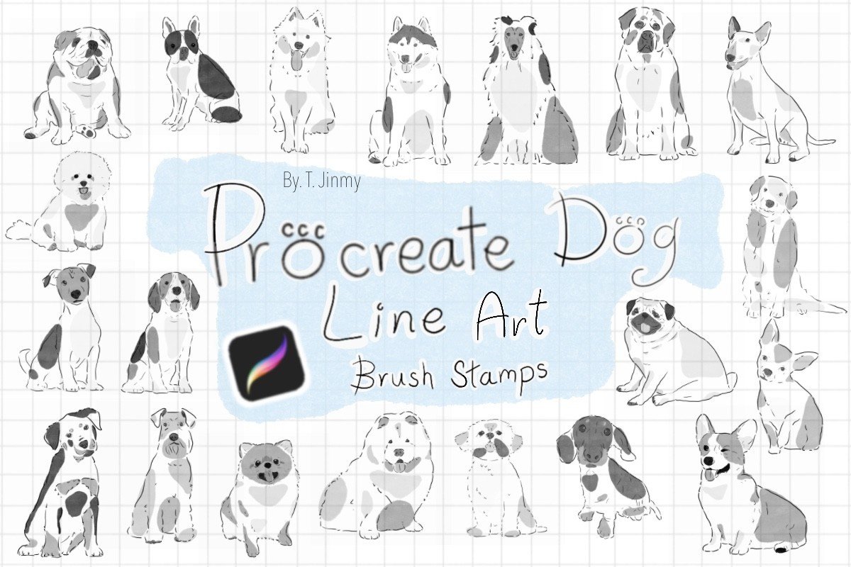 Procreate Dog Line Art Brush Stamps