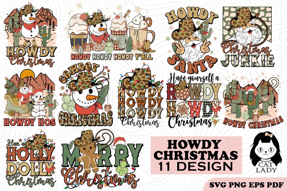 Retro Howdy Christmas SVG PNG Bundle Graphic by Cat Lady · Creative Fabrica