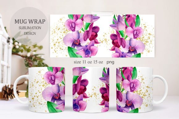 Tropical Orchid Flowers Mugs 11oz,15oz. Graphic Crafts By SavirinaArt