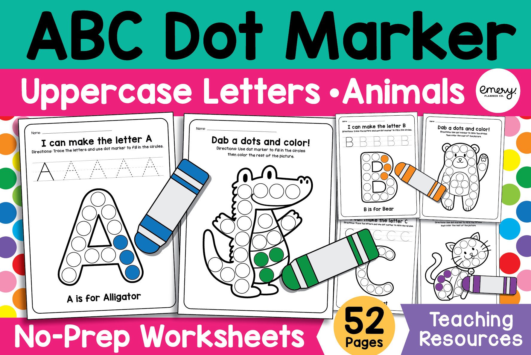Alphabet Animals Dot Markers Worksheets