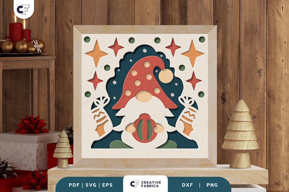 Retro Christmas Gnome 3D Shadow Box Noël Ressources SVG 3D pour les Loisirs Créatifs Par Creative Fabrica Crafts