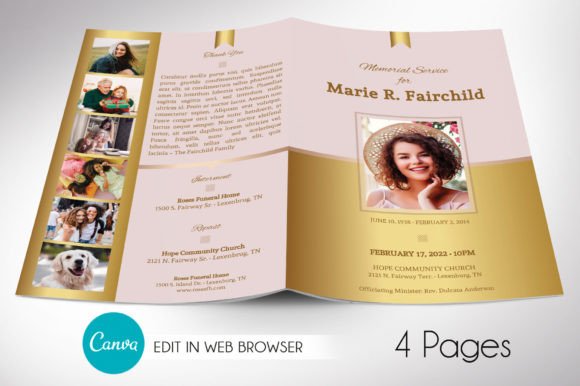 Golden Funeral Program Canva 4 Pages