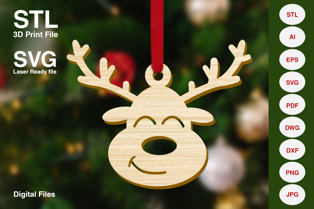 Funny reindeer 3D printed Christmas tree decoration STL