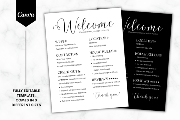 Airbnb Welcome Sign Canva Template - B&W