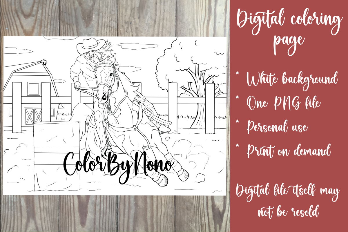 Barrel Racing Horse Coloring Page Graphic by TheChristmasLady ...