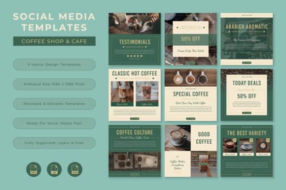 Preview of Coffee Shop & Cafe Social Media Template coffee shop social media template