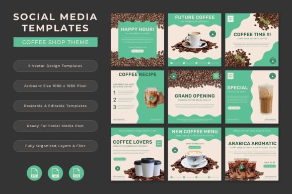 Preview of Coffee Shop Social Media Post Templates coffee shop social media template