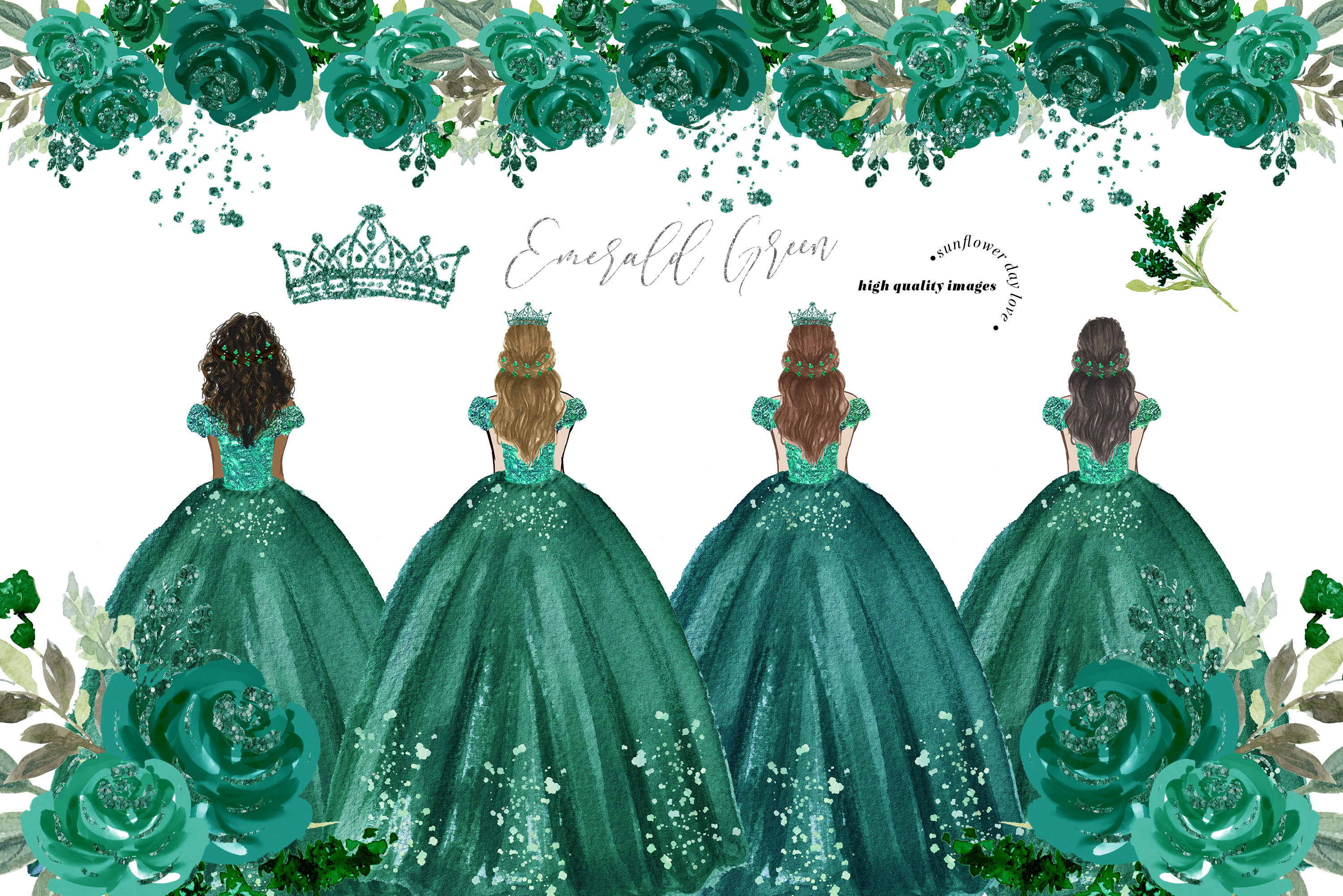 Emerald Green Princess Dress Clipart Graphic by SunflowerLove  Creative  Fabrica