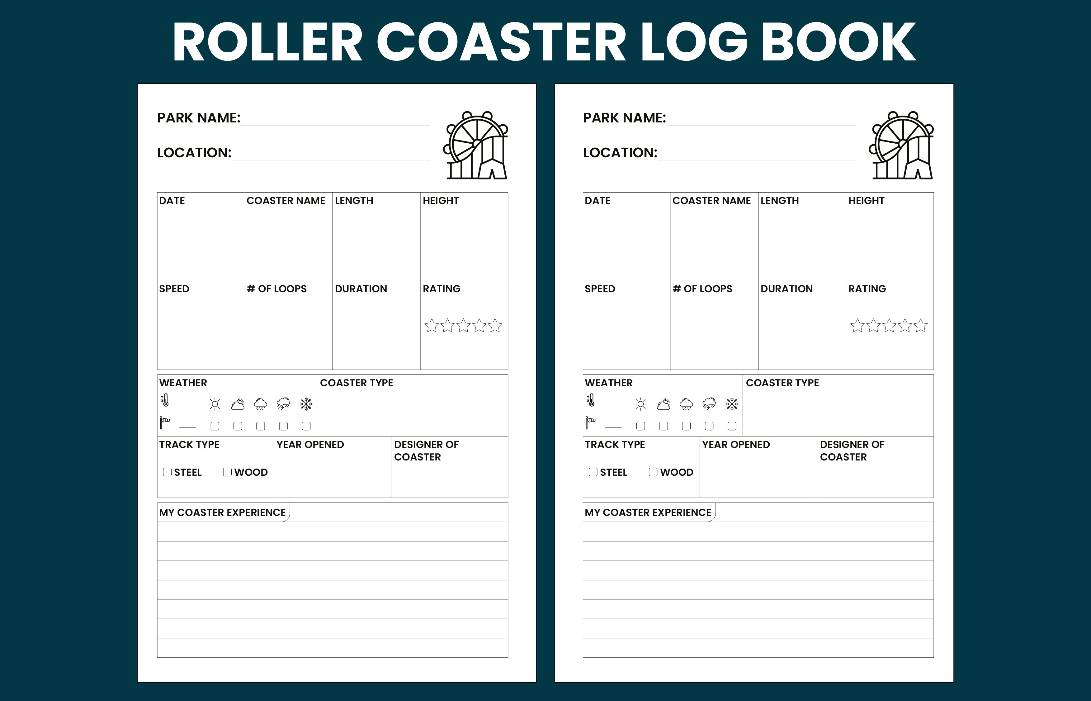 Roller Coaster Log Book Graphic by Cool Worker · Creative Fabrica