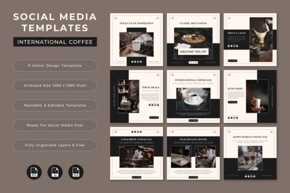 Preview of Set of Social Media Templates Coffee Day coffee shop social media template