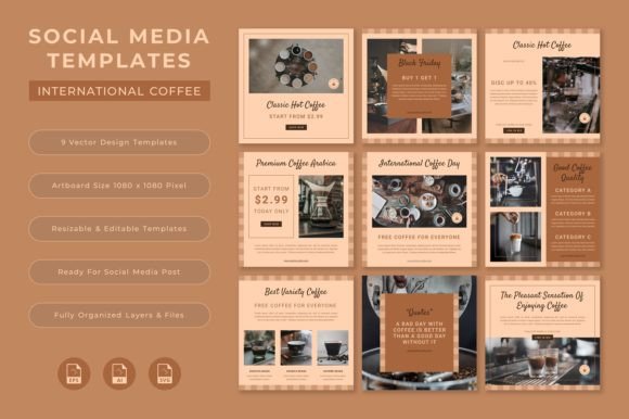 Preview of Social Media Templates for Coffee Day coffee shop social media template