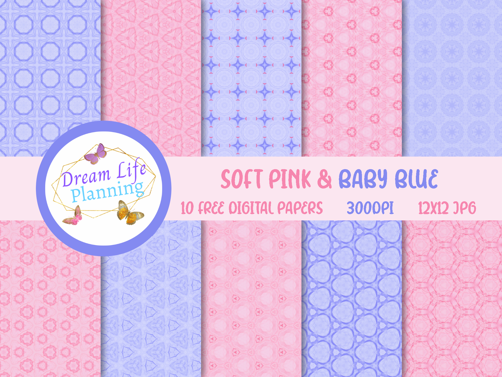 Soft Pink & Baby Blue Free Digital Paper Graphic by Dream Life Planning ...