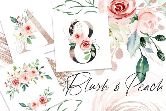 Watercolor Flowers Pink and Peach.