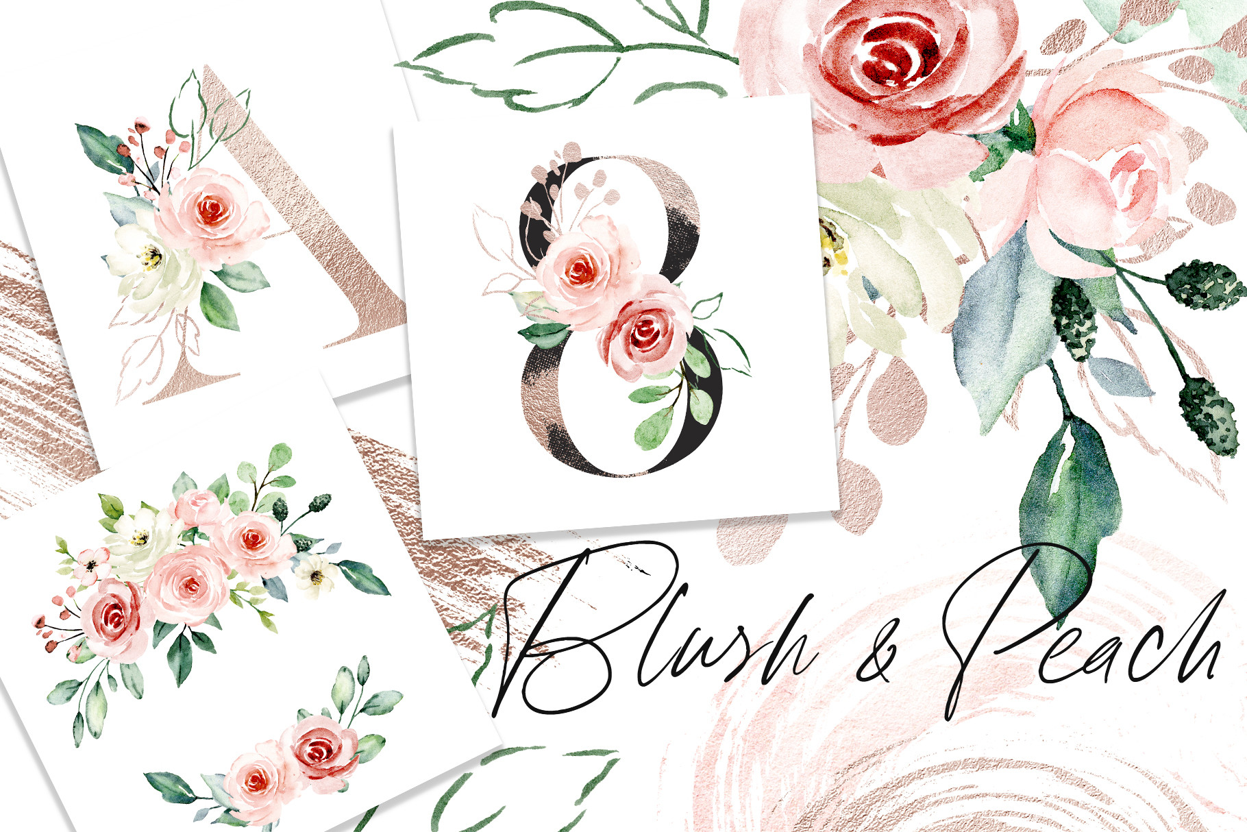 Watercolor flowers Pink and Peach.