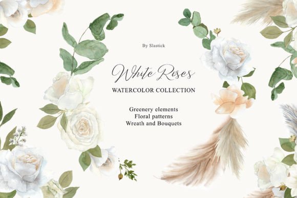 White Roses Wedding Invitation Cards Graphic Illustrations By Slastick