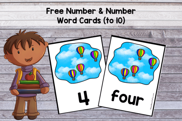 Number Cards with Numerals and Words for Learning