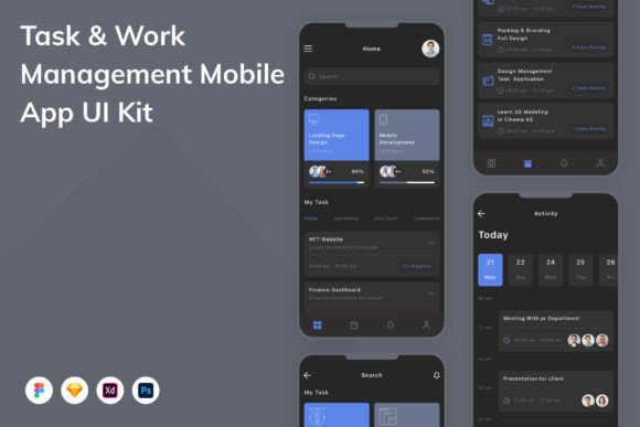 Task & Work Management Mobile App UI Kit Gráfico UX e UI kits Por betush