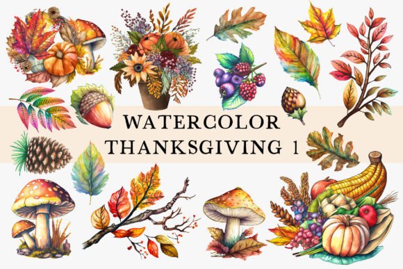 Watercolor Thanksgiving Set Vol 1 Grafik Druckbare Illustrationen Von AnaKaoni