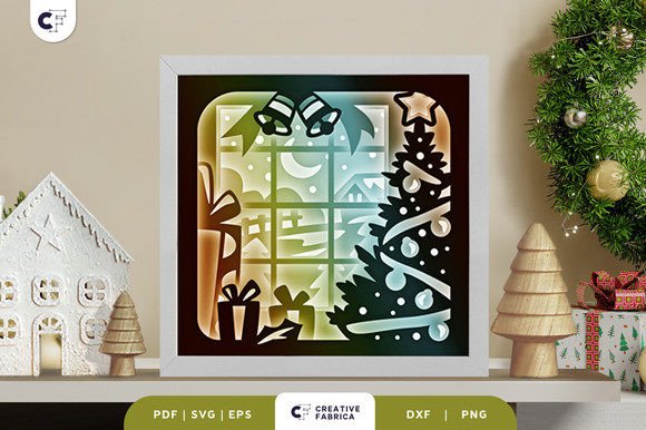 Christmas Night Window 3D Paper Cut SVG Boże Narodzenie Rękodzieło 3D SVG Przez Creative Fabrica Crafts