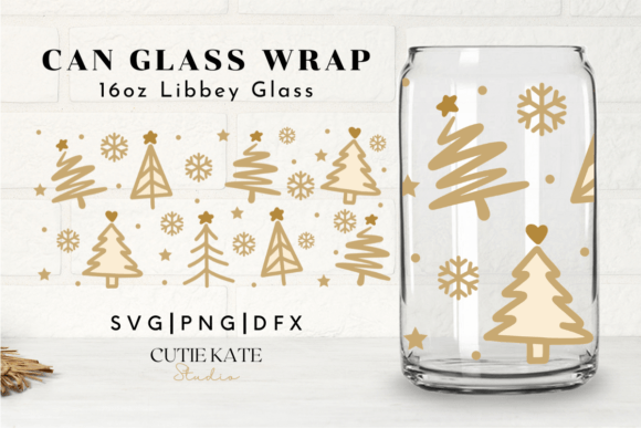 Christmas Trees,Snowflake Can Glass Svg Gráfico Manualidades Por Cutie Kate Studio