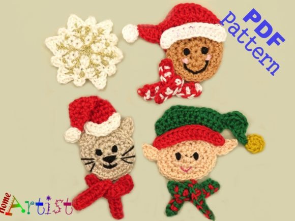 Chrsitmas Set 5 Crochet Applique Pattern