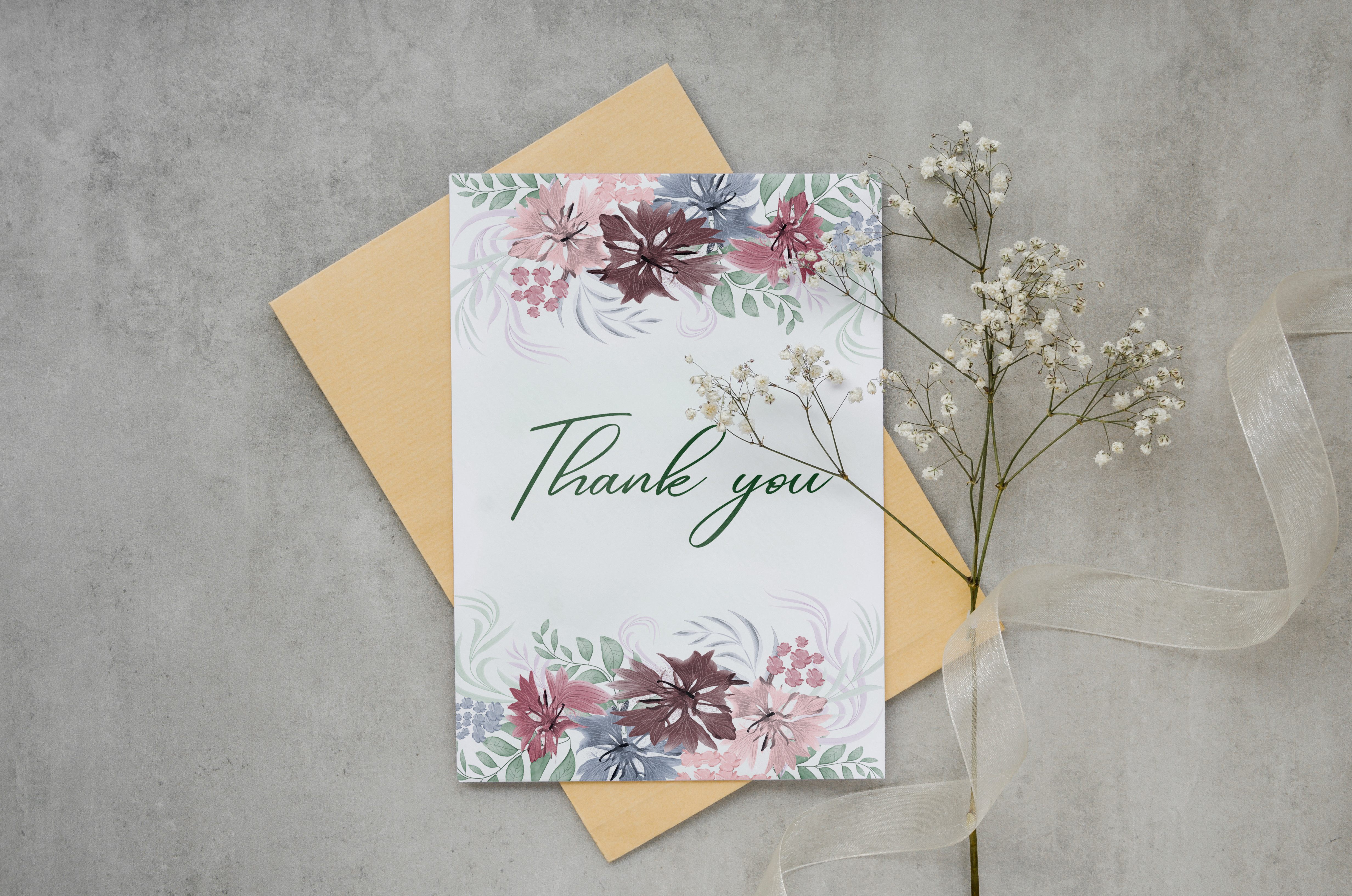 Elegant Soft Floral Thank You Card Art