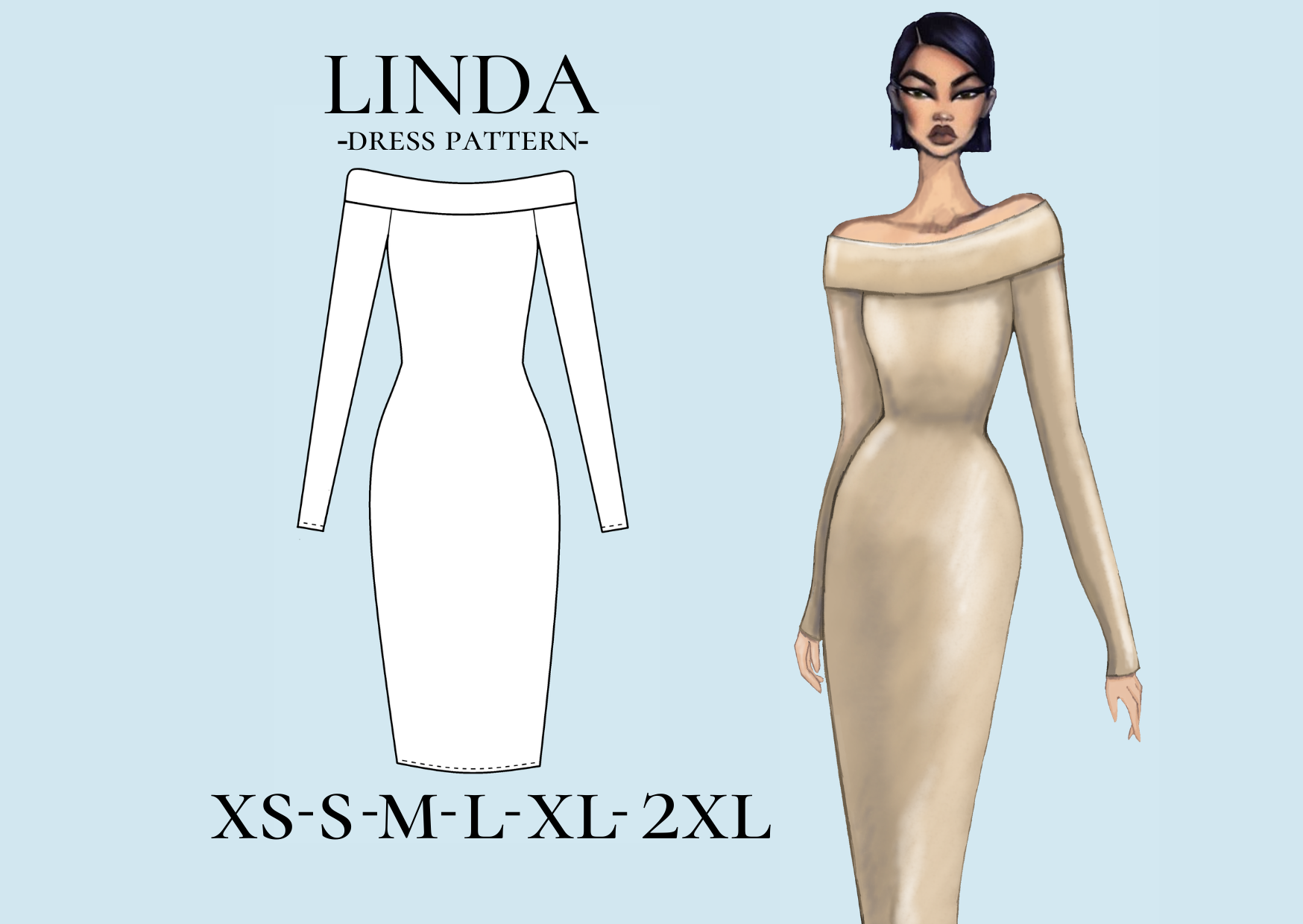 Off Shoulder Dress Sewing Pattern Graphic by Pattern Best Creative Fabrica Off Shoulder Dress Sewing Pattern Graphic by Pattern Best Creative Fabrica