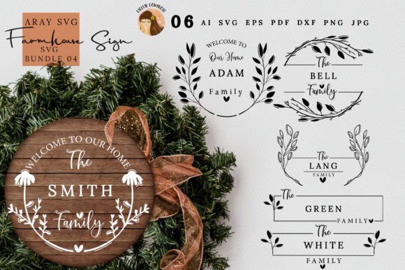 Monogram Wreath Family Last Name Bundle Graphics