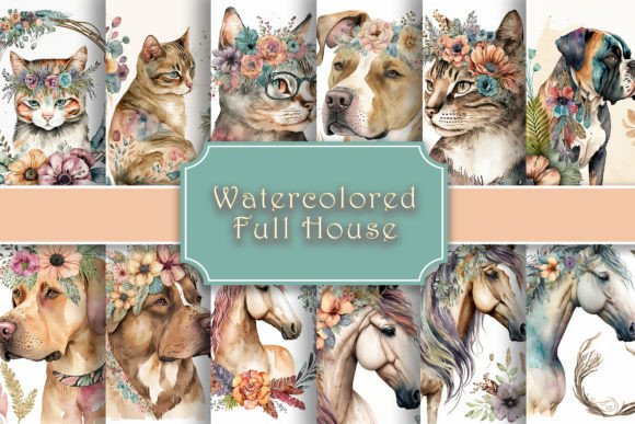 watercolored boho cat dog and horse svg for cricut gallery wall art prints