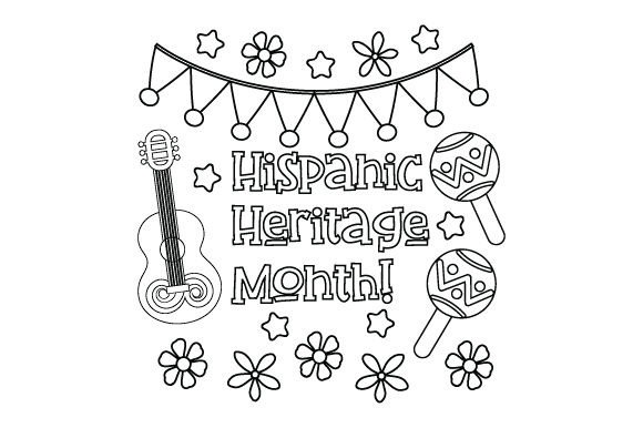 Hispanic Heritage Month, Coloring Page Kids - Spanish Guitar & Maraccas