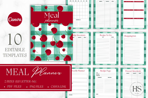 Editable Cherry Plaid CANVA Meal Planner