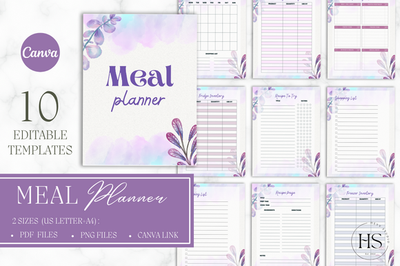 Watercolor Flowers CANVA Meal Planner