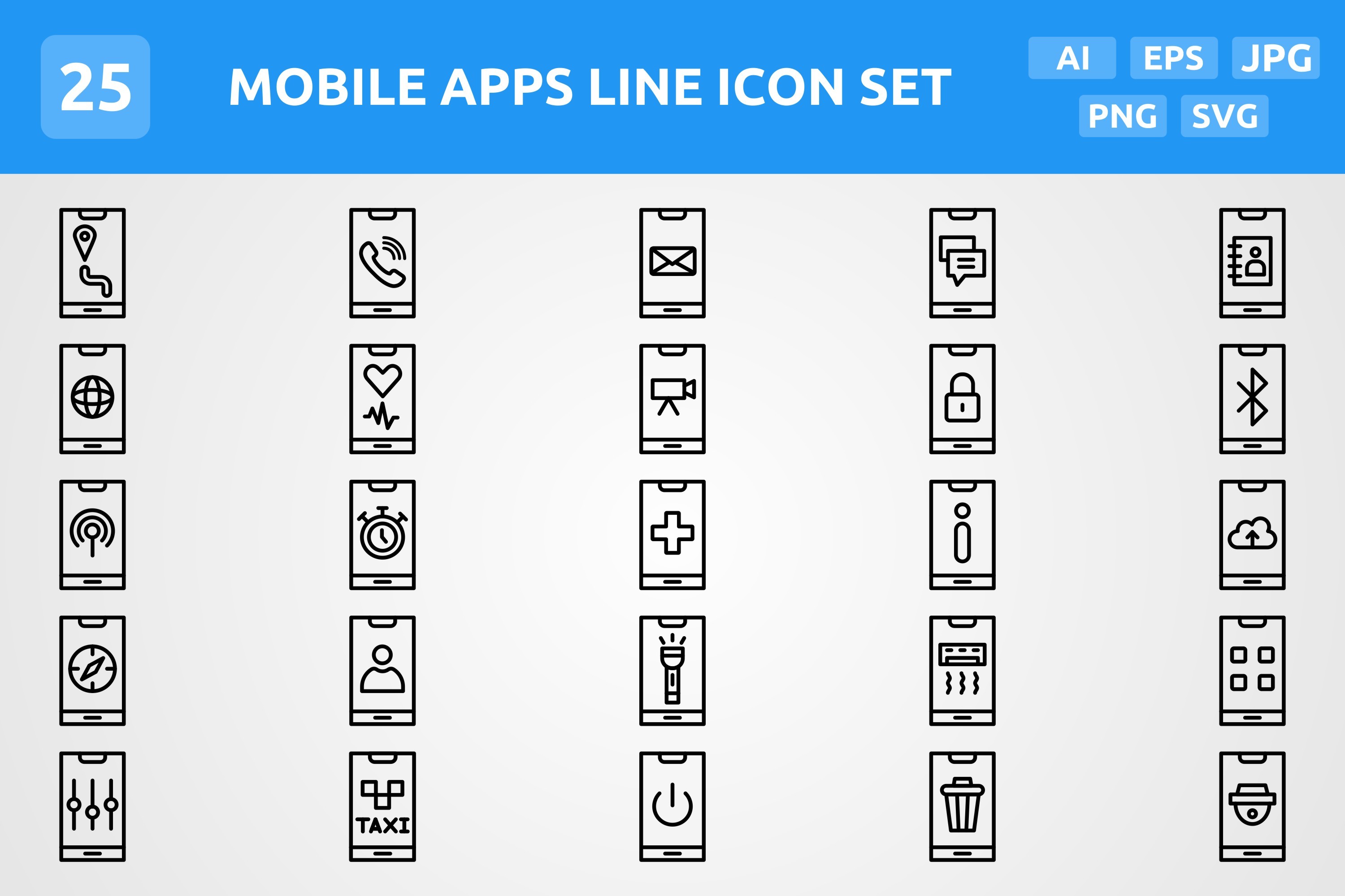 25 Vector Mobile Apps Line Icon Set Graphic by Graphixs Art · Creative ...