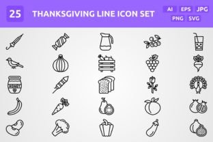 25 Vector Thanksgiving Line Icon Set Graphic by Graphixs Art · Creative ...