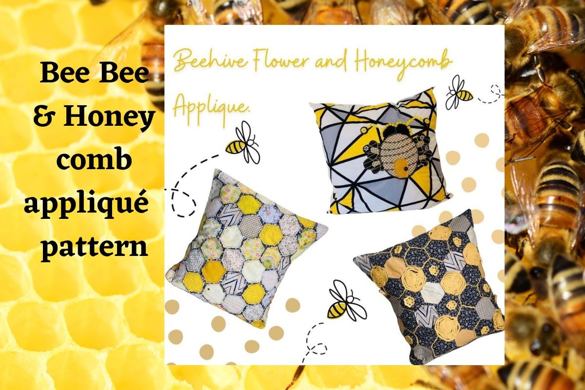 Bee Bee Hive and Honeycomb Sewing Appliq
